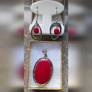 Vintage Red Jewelry Set with Silver Accents